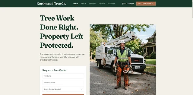 Northwood Tree Co. example website home page