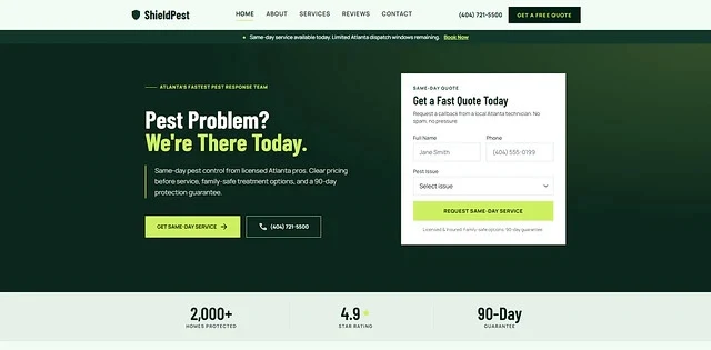 ShieldPest example website home page