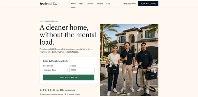 Spotless & Co. example website home page